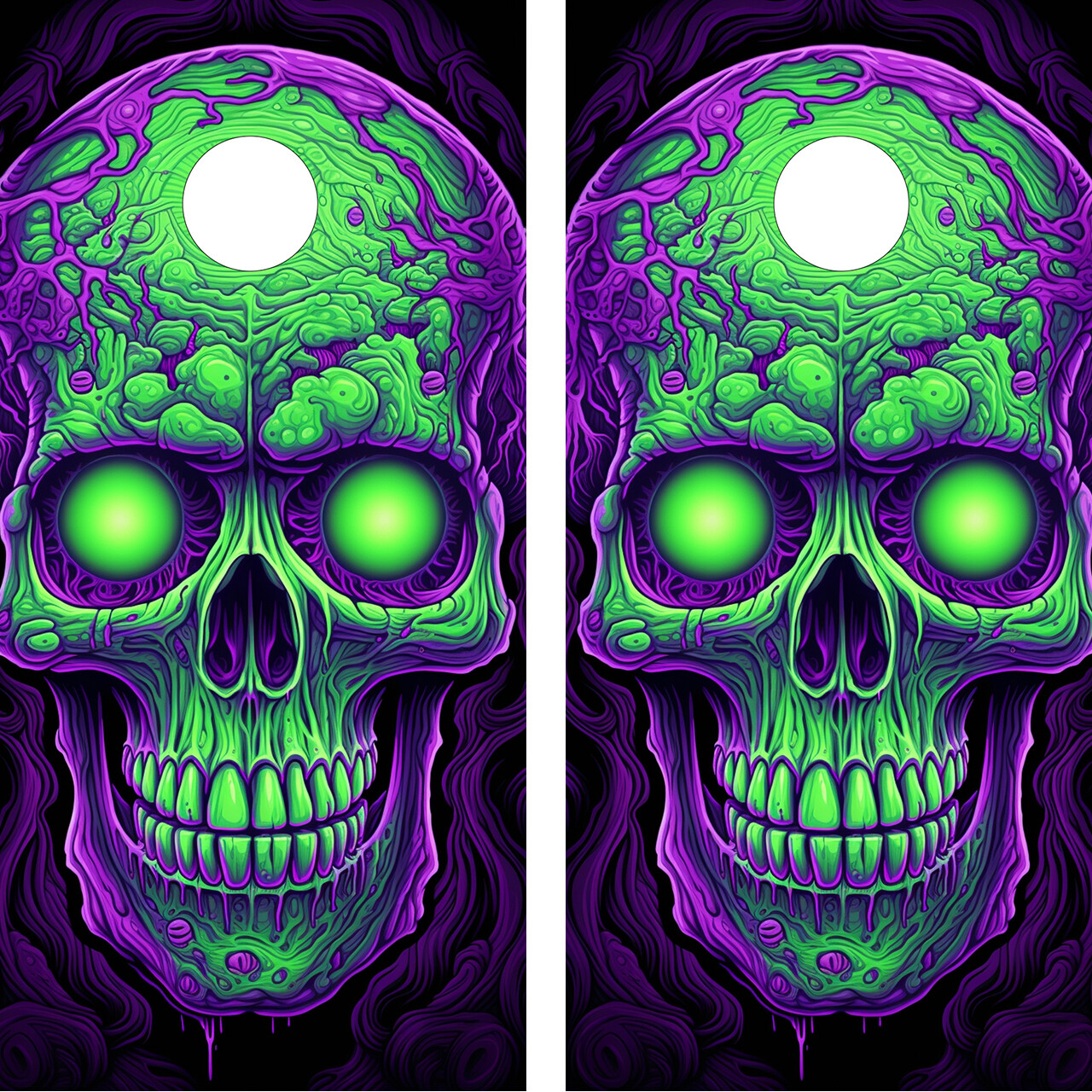 FADEPROOF Cornhole Board Wraps Laminated   /  Neon Green Skull