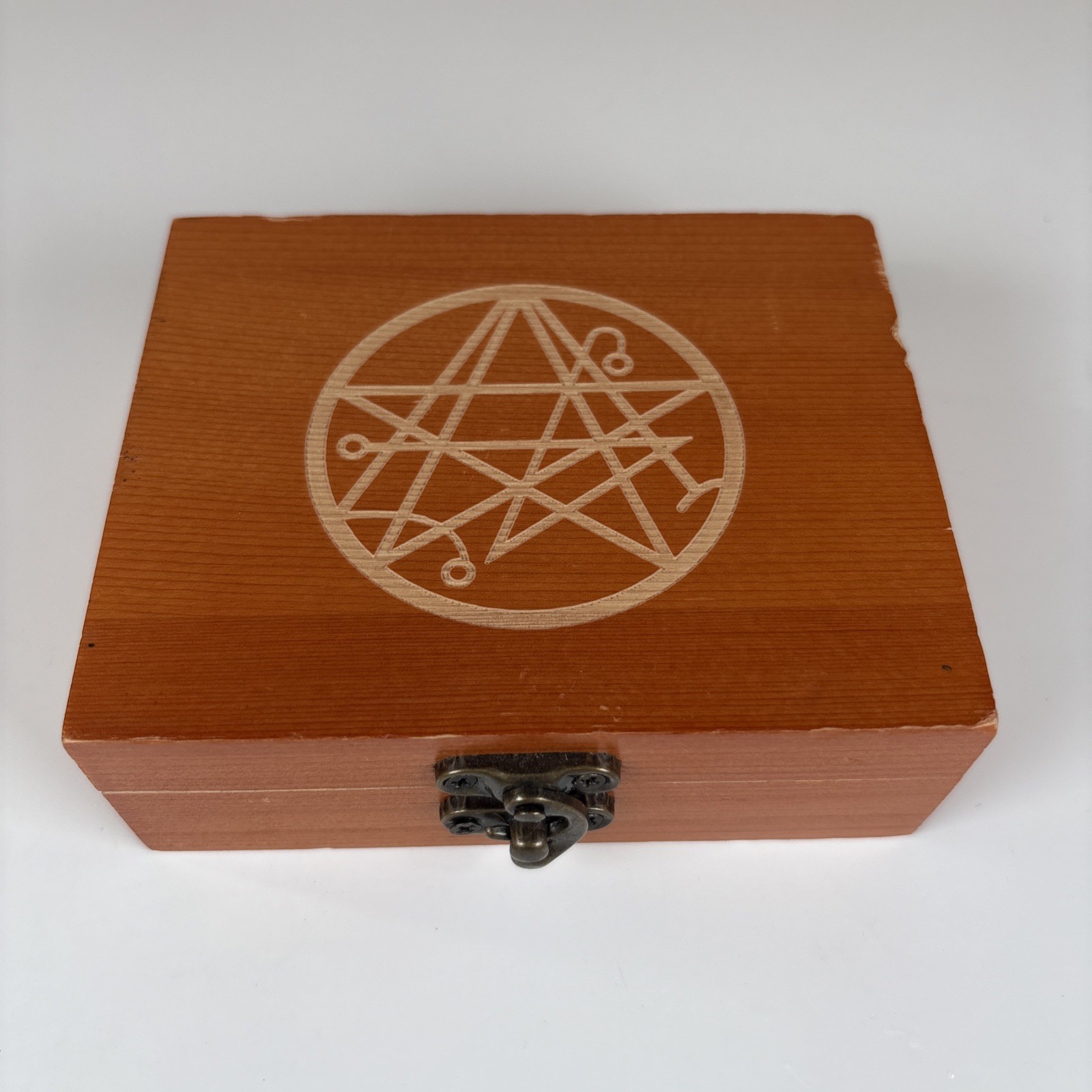 Necronomicon Sigil Of The Gateway Etched Wood Box with Latch 4 & Die Accessories