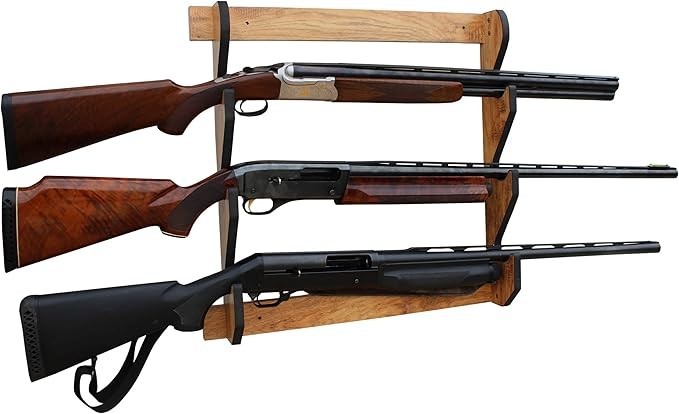 Wooden Gun Rack Indoor Storage for 3 Rifles Shotguns Premium Wood Display Wall