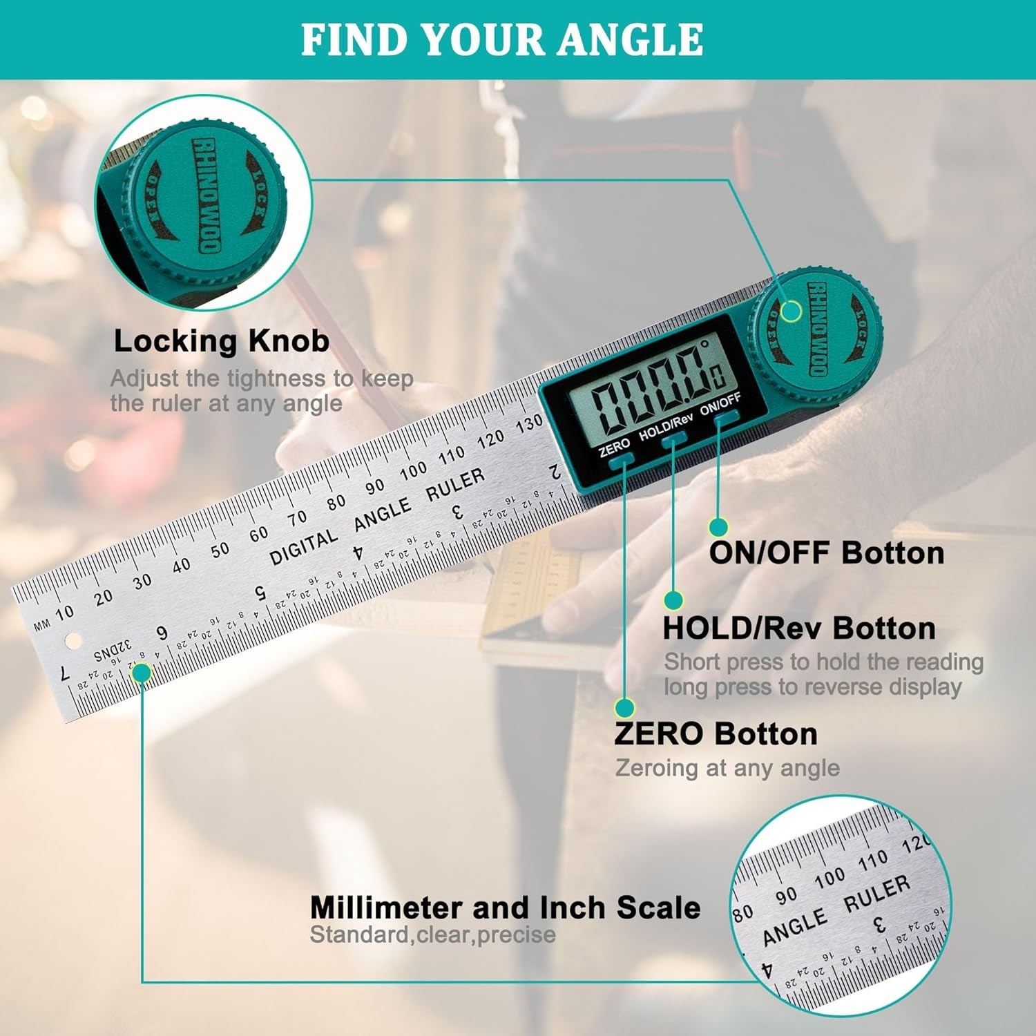 Precision Digital Angle Finder Protractor - 7inch Stainless Steel Tool Included