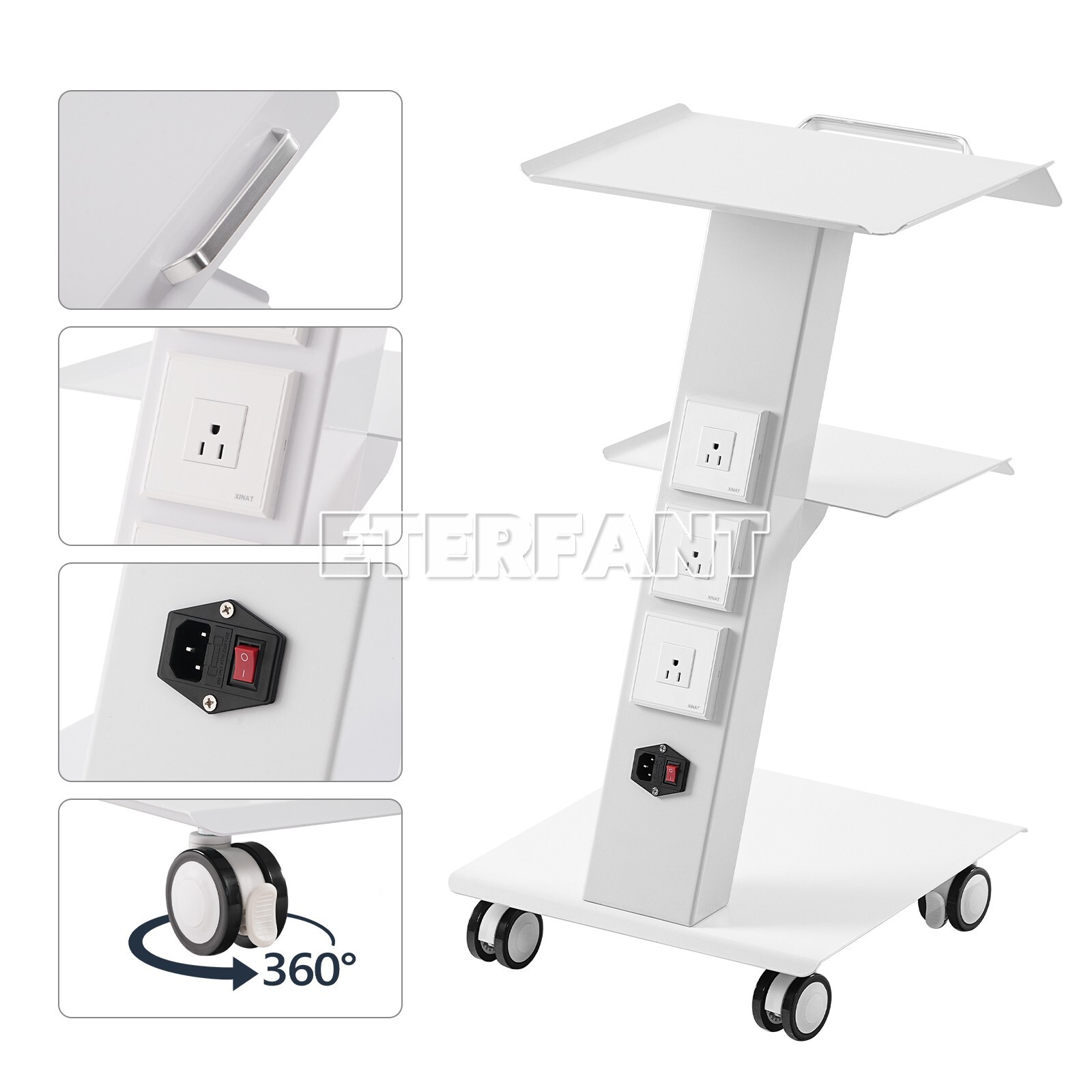 Mobile 3 Layer Medical Tool Cart Dental Trolley Instrument Cart+Socket+4 Casters