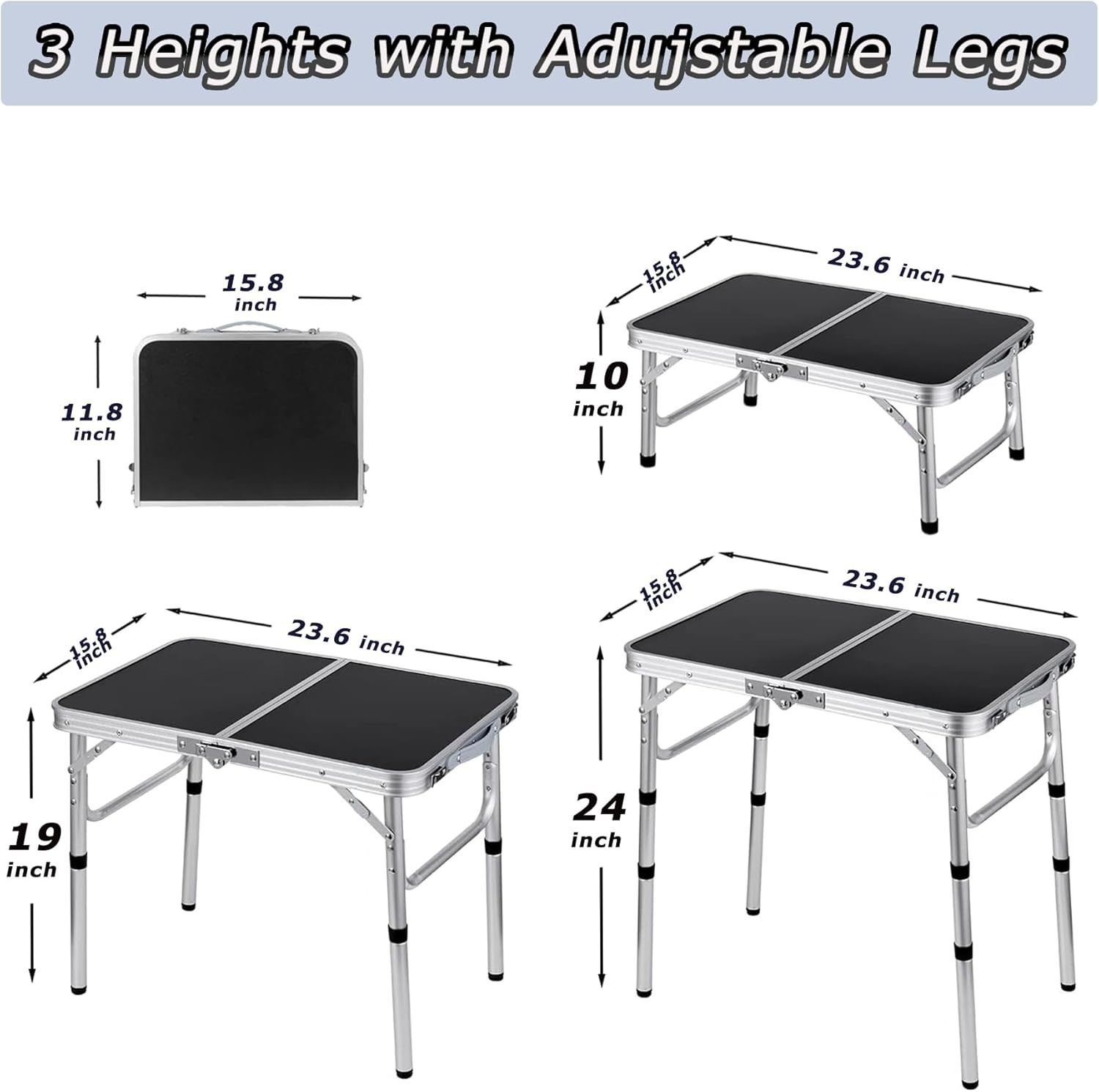 Lightweight Aluminum Folding Camping Table with Adjustable Height White 24"