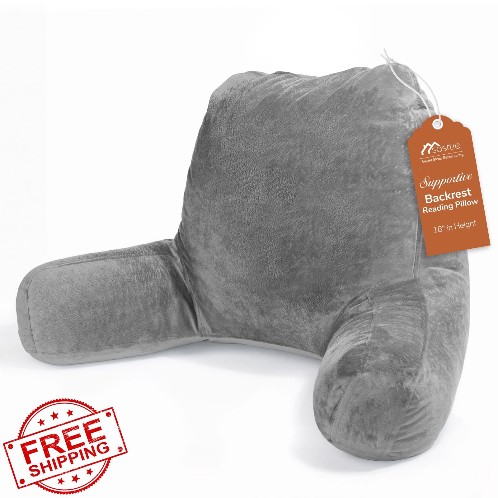 Sasttie Dark Grey Velvet Reading Pillow, Bed Back Support Cushion