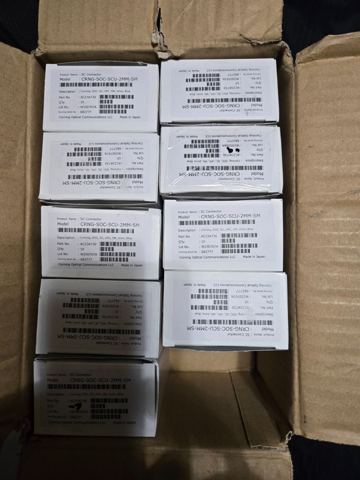 Corning SC 2mm splice on connectors  box of (10) SOC-SCU-2MM-SM FuseLite fusion