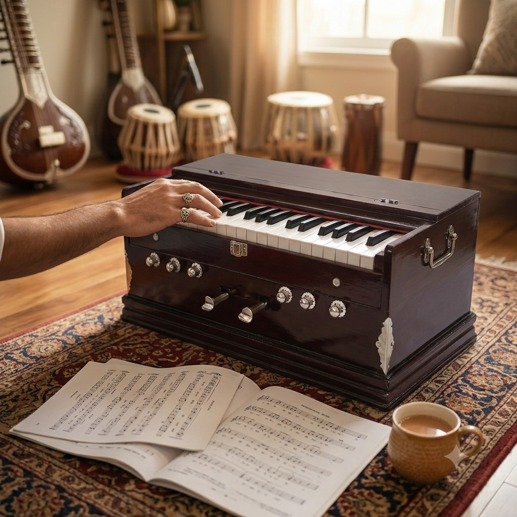 Indian Double Bellow Harmonium 3.25 Octave Natural Double Reeds 5 Stopper