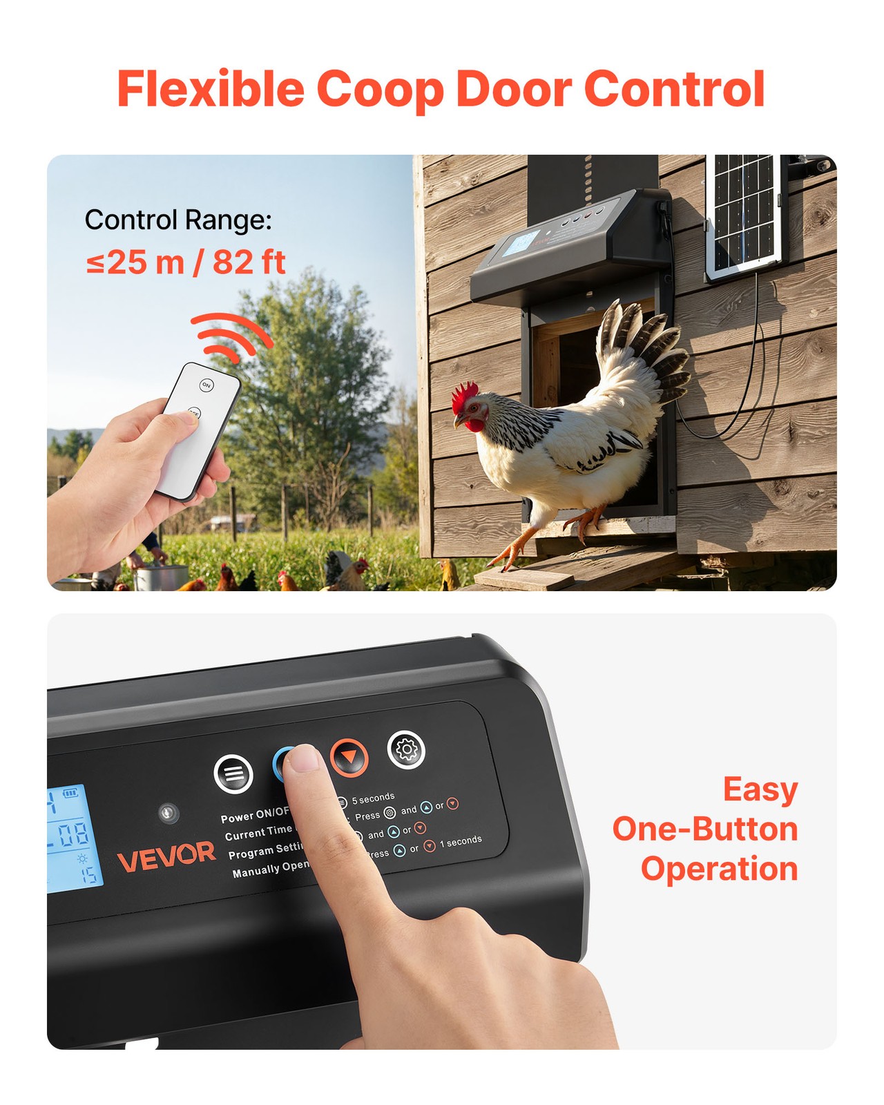 VEVOR DC & Battery Powered Automatic Chicken Coop Door Opener Light Sensor Timer