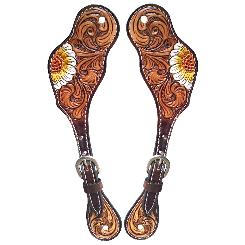C-8-SP Leather Horse Spur Strap Western Floral Hand Paint Hilason