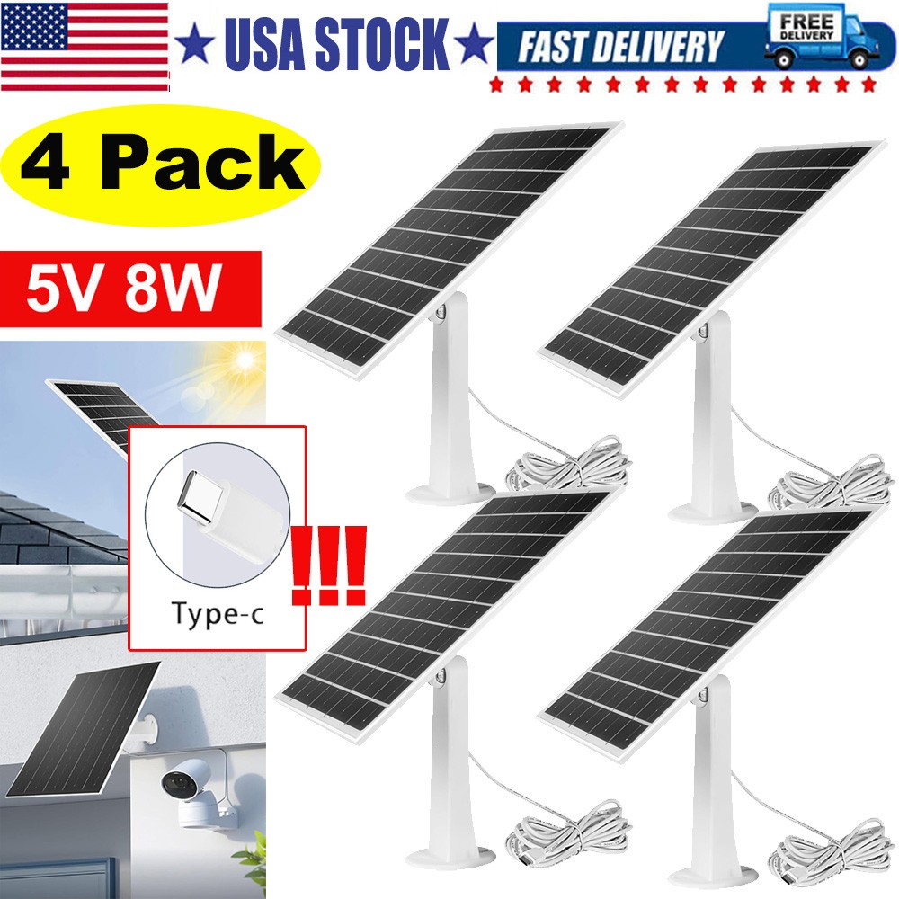 4 Pack Solar Panel for Ring Spotlight Camera/Stick Up Cam Battery Charger 8W 5V