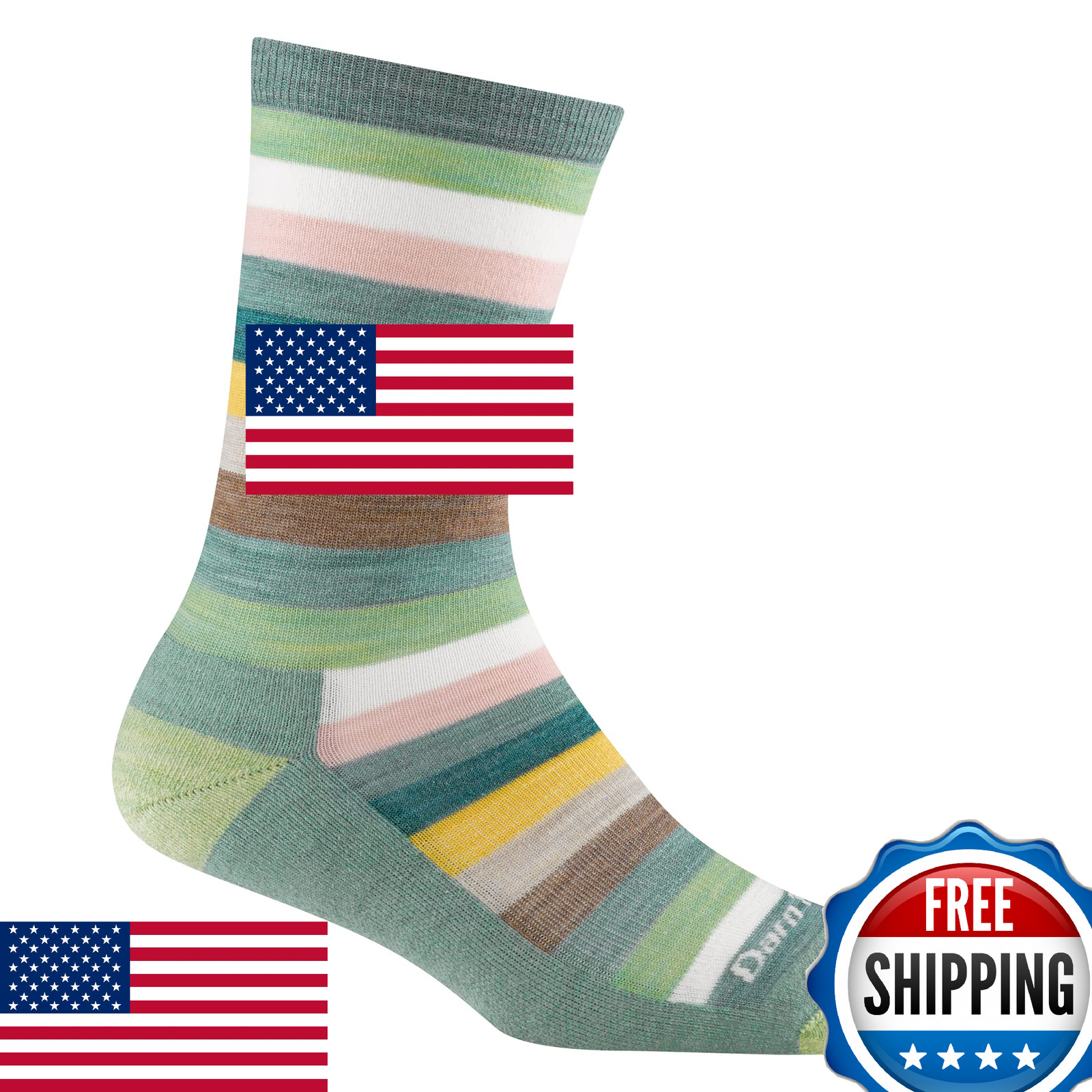 Darn Tough Mystic Stripe Crew Lightweight Cushion Socks Seafoam - Women's