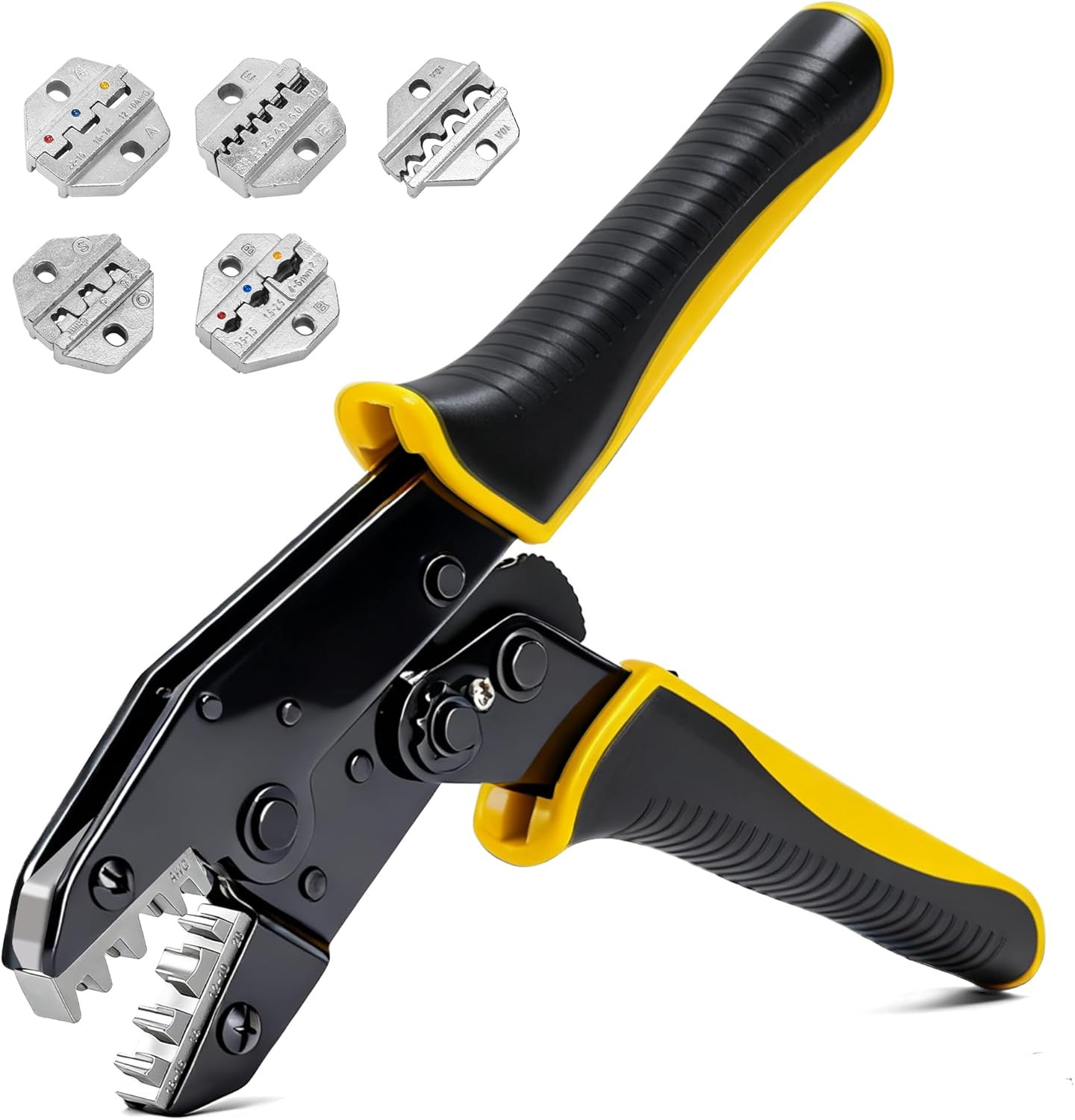 6PCS Crimping Tool Set with Quick Release - Ratchet Wire Crimping Tool for Heat