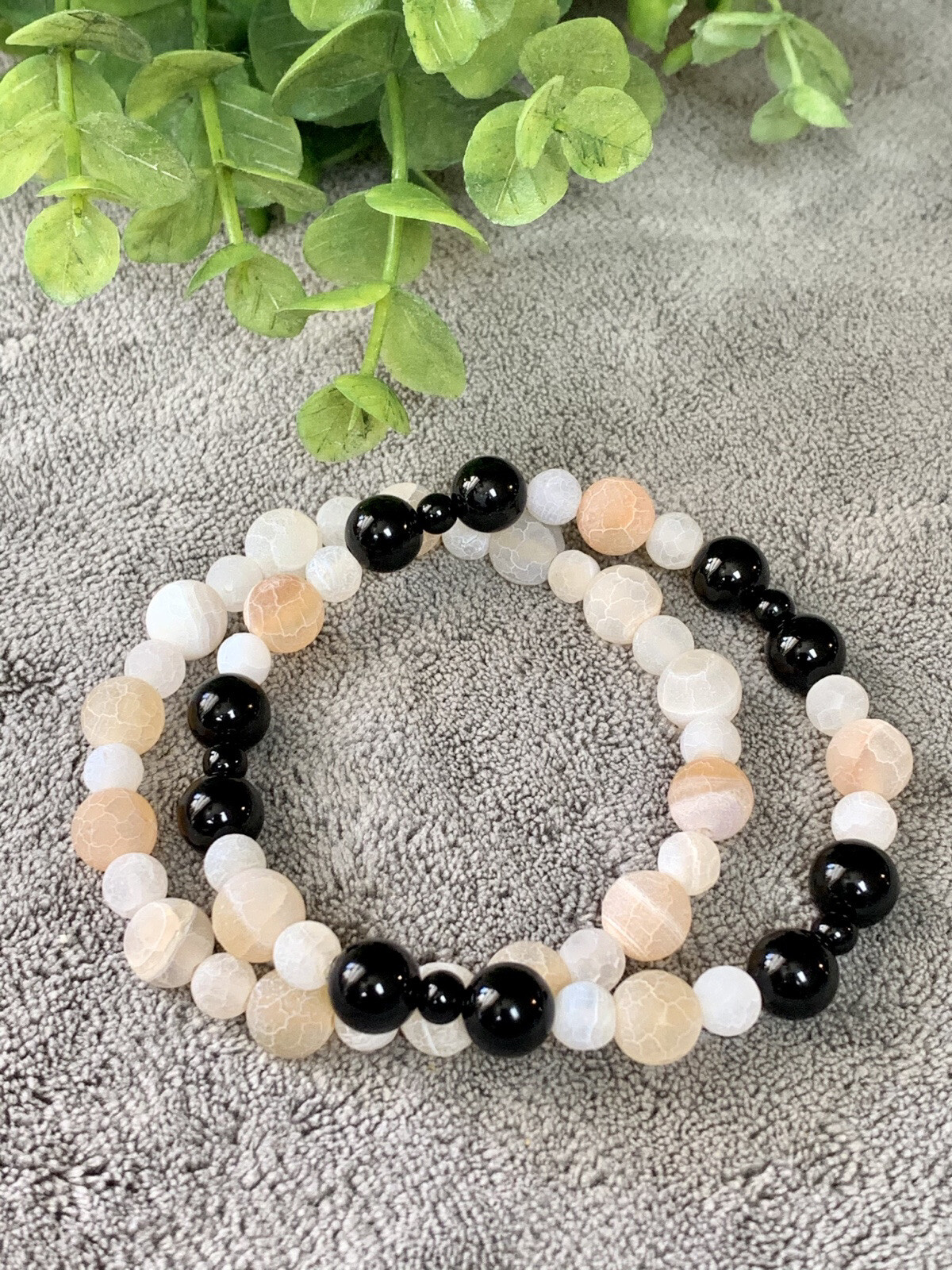 Druzy & Onyx Stone Bracelets (Pair) - One Of A Kind Item!