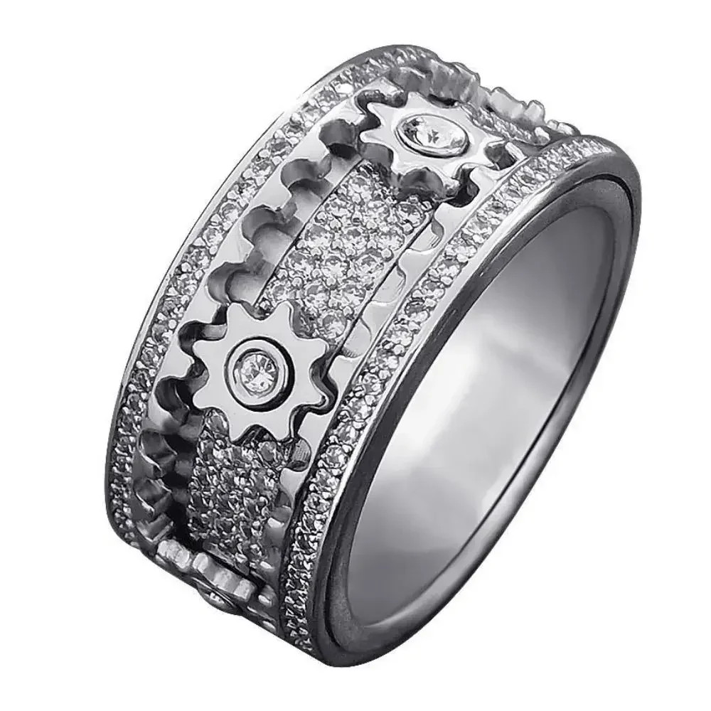 Rotating Gear Ring in High-Quality Geometric 3D Spinner Ring Cubic Zirconia Gift