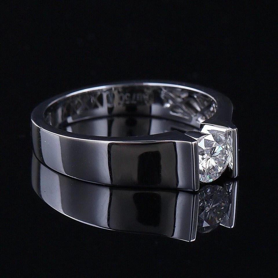 1.50CT Round-Cut Moissanite Tension Set Engagement Ring 14K White Gold Plated