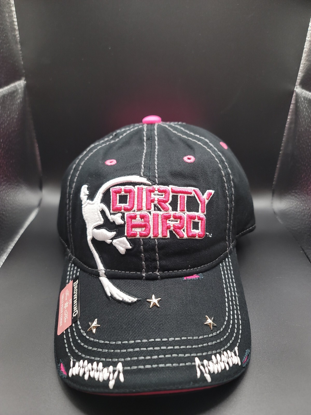 Browning Firearms Co Dirty Bird Hat/Cap Adjustable Back PINK & BLACK DISTRESSED