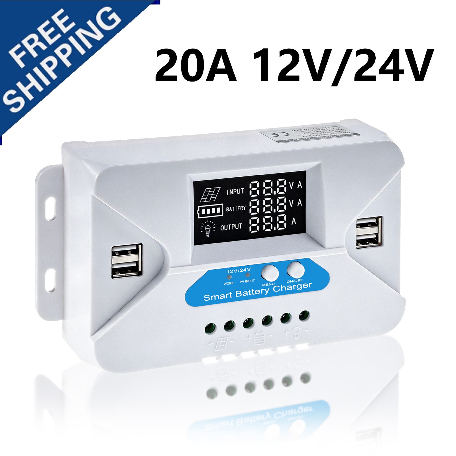 20A 12V/24V Solar Panel Battery Charge Controller LCD Auto Regulator USB port