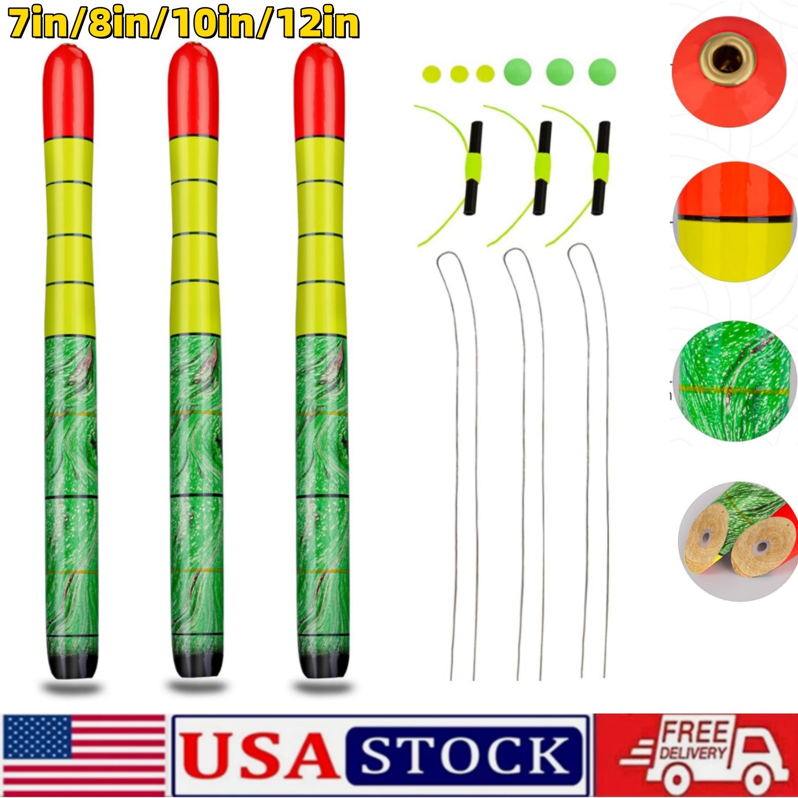 3PCS Weighted Catfish Pole Floats/LED Fsihing Bobber High Visibility Wood Pole