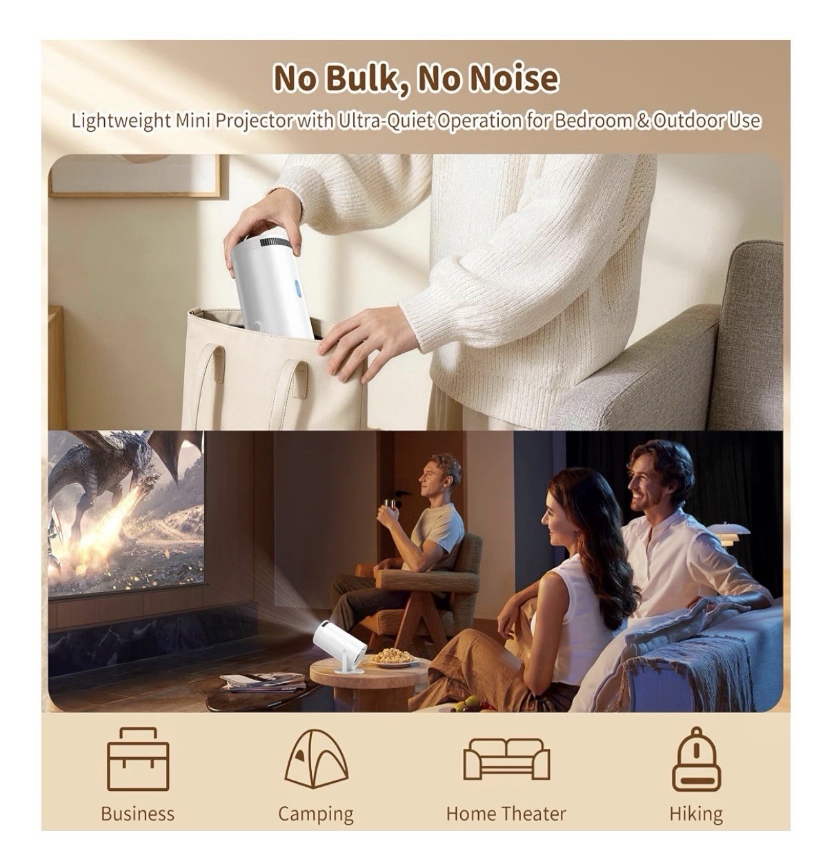 Mini DLP Projector 1080P Native 4K Support 270° Rotatable Electric Keystone
