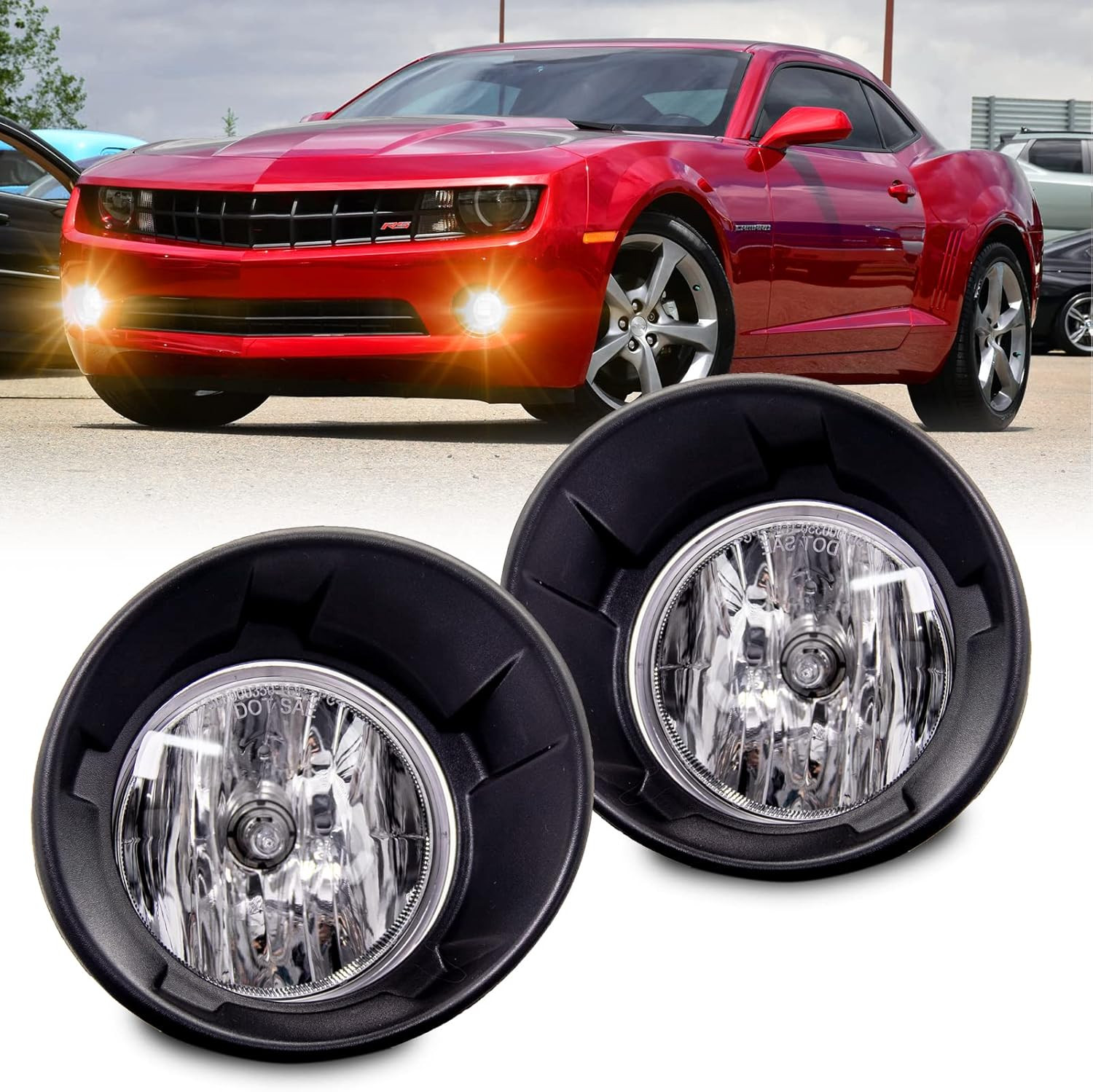 Fog Light Assembly Fits 10-13 Chevy Camaro Clear Lens Halogen with Black Bezel