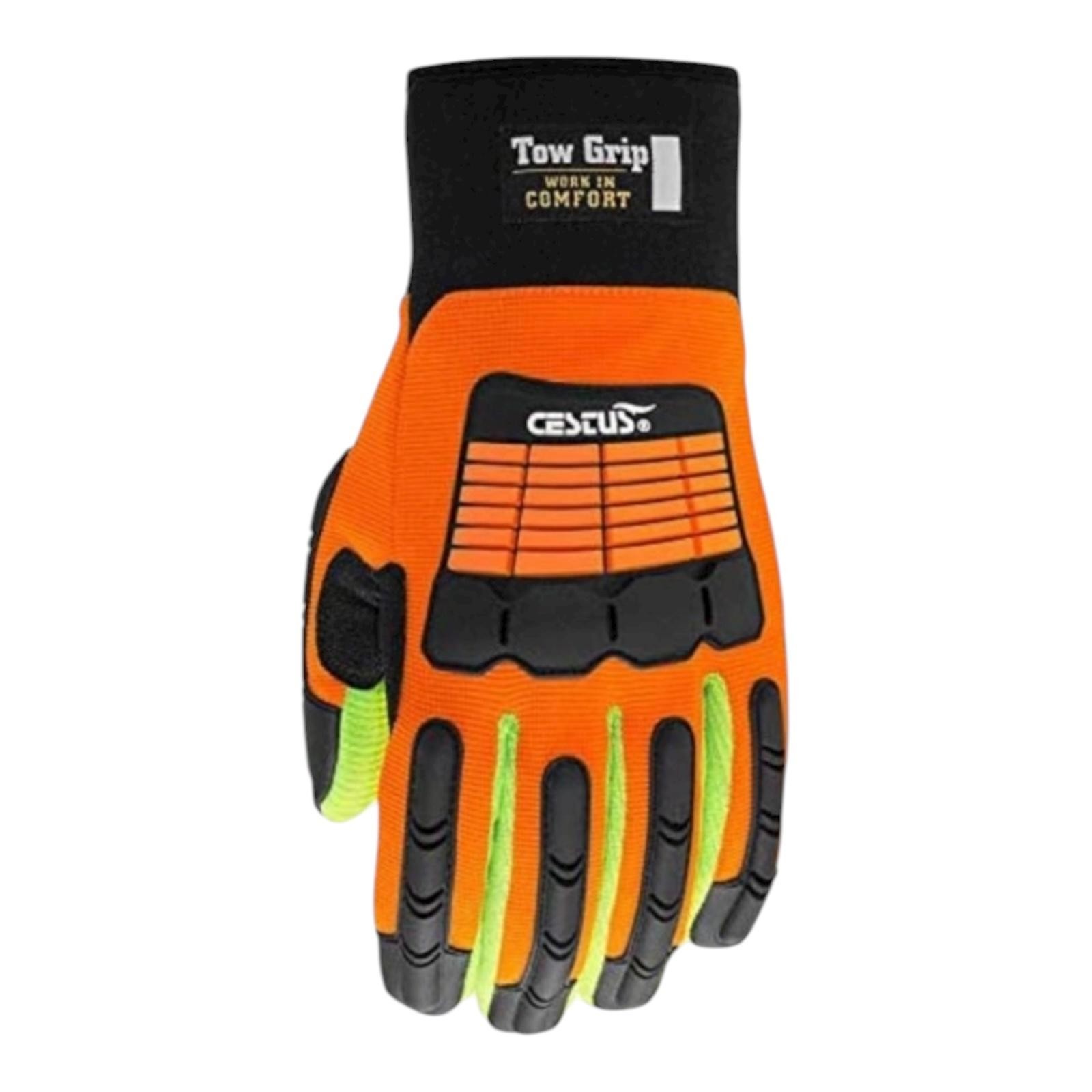 Cestus Tow Grip 101 Pro Series Work Gloves Size Large 10 Hi-Vis Impact TPR PPE