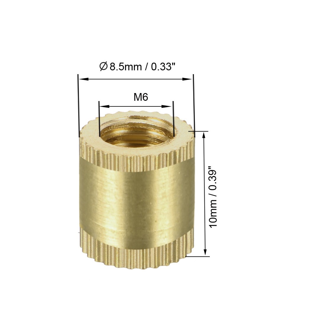 M6 x 10mm (L) x 8.5mm (OD) Brass Knurled Threaded Insert Embedment Nuts, 100 X