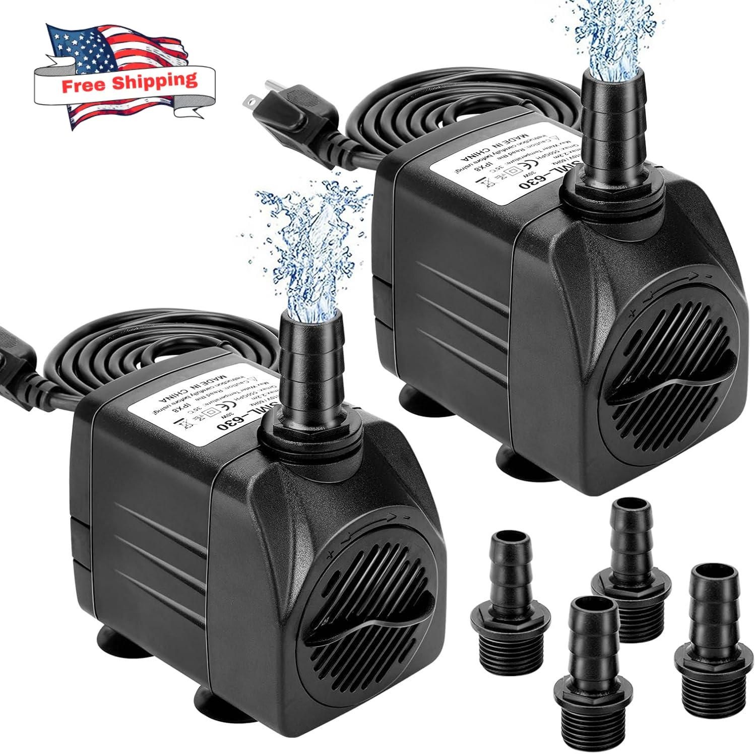 2 Packs Submersible Water Pump Aquarium Fountain Pond 550GPH 30W UL Listed Quiet