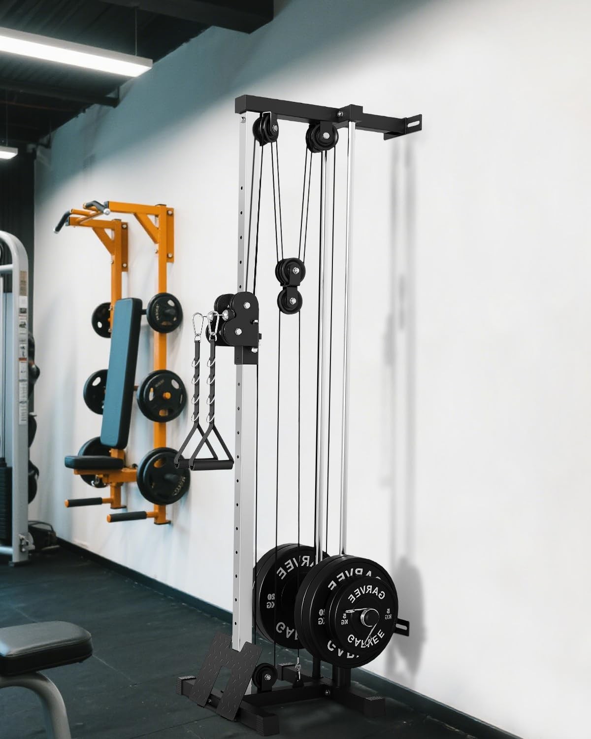 Wall Mount Cable Machine, Adjustable Dual Pulley Cable Crossover Machine Workout