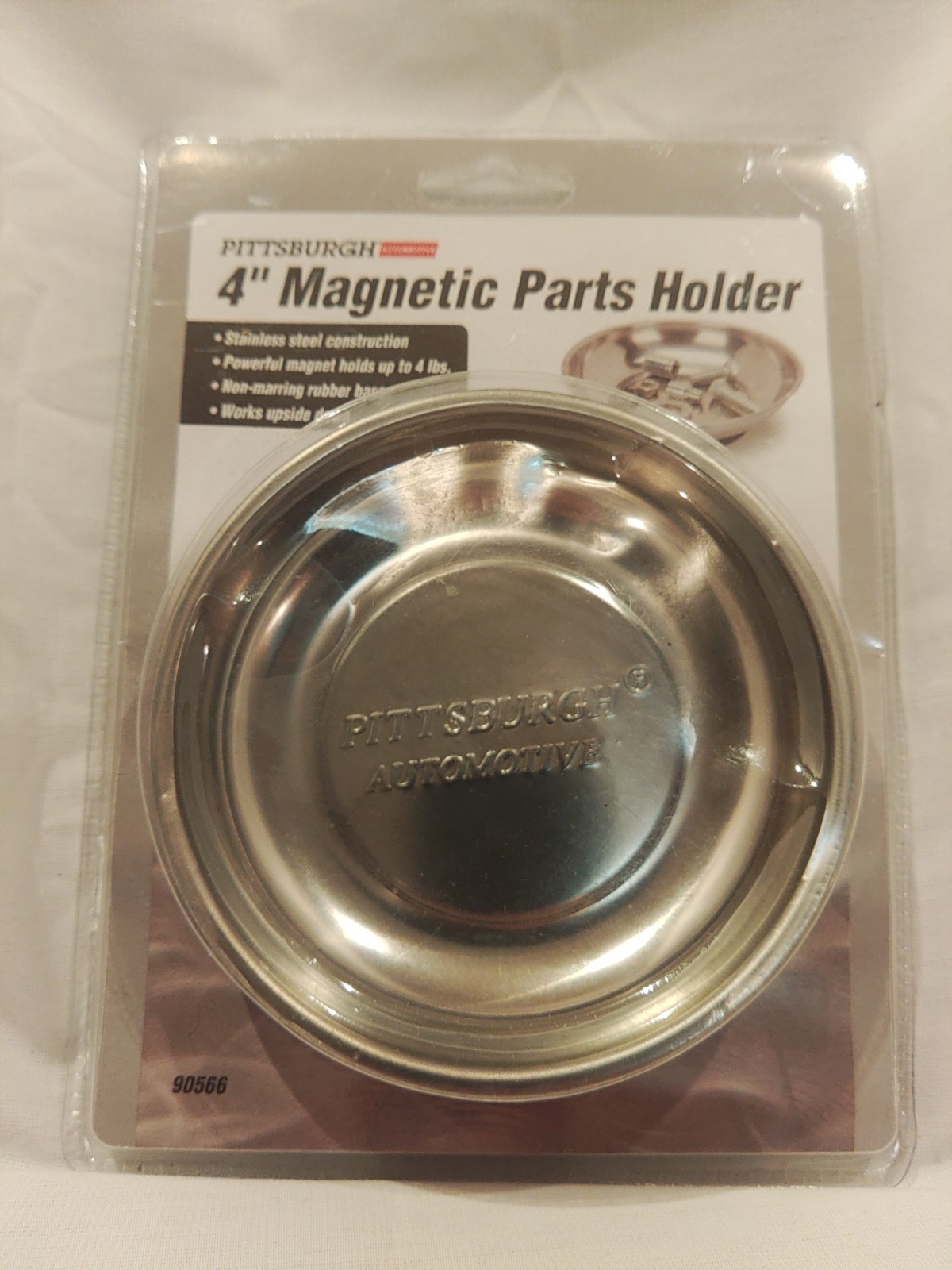 Pittsburgh 4” magnetic parts holder tray- Stainless Steel Bowl w/ Rubber Base