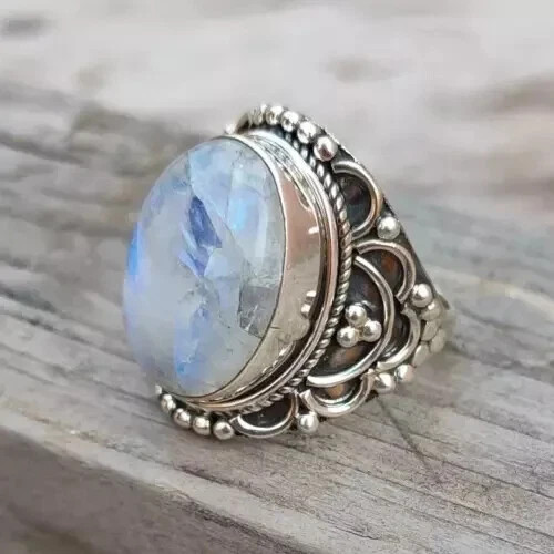 Rainbow Moonstone Ring 925 Sterling Silver Handmade Statement All Size Ring R46