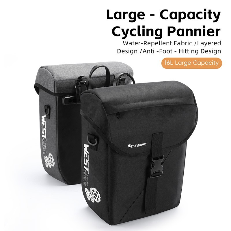 WEST BIKING Bike Single Pannier Waterproof Bicycle Rear Carrier Bag Black 2PCS
