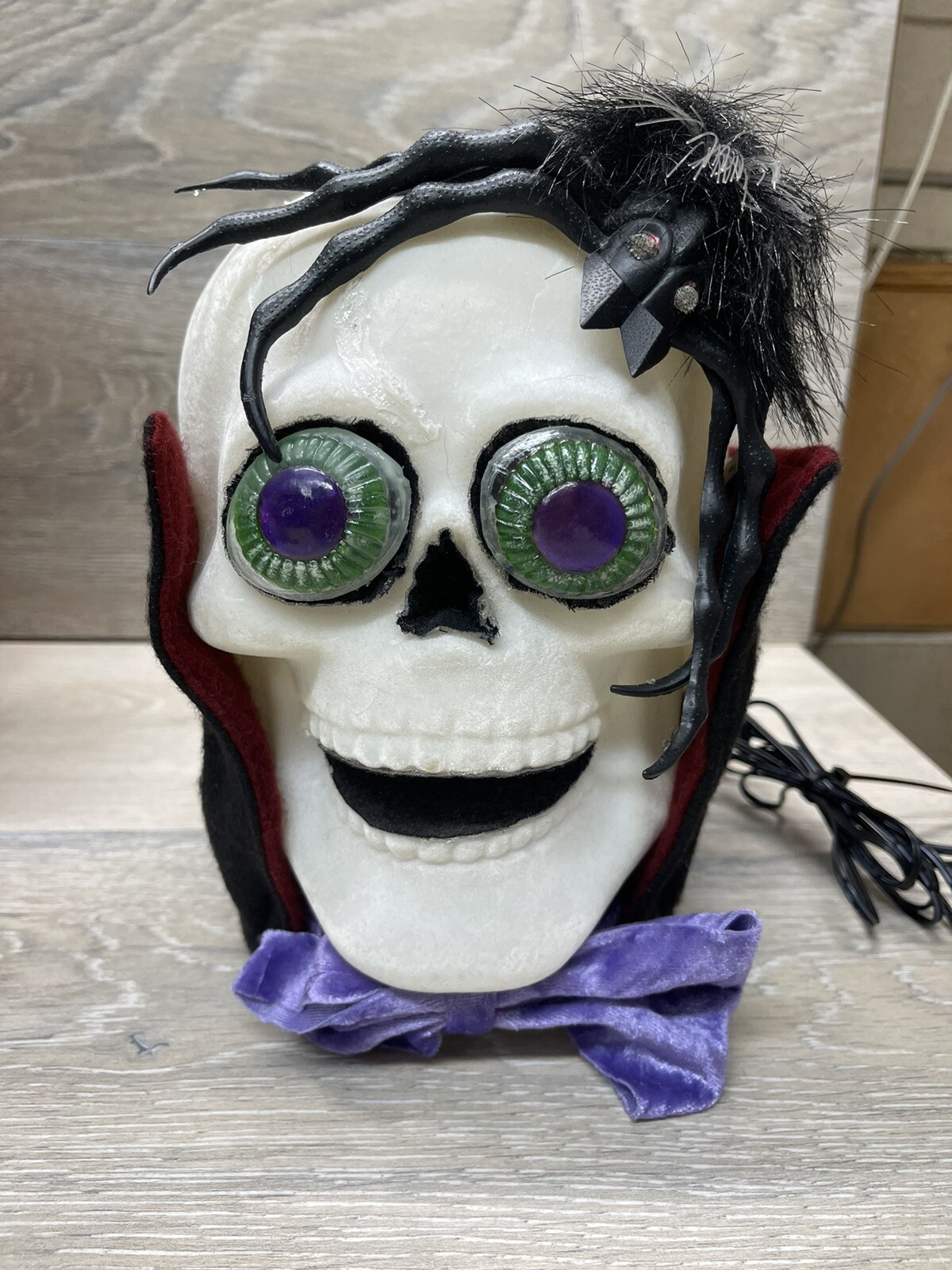 Rare Vintage Fiber Optic Color Changing Halloween Skull Early 2001 W/ Spider