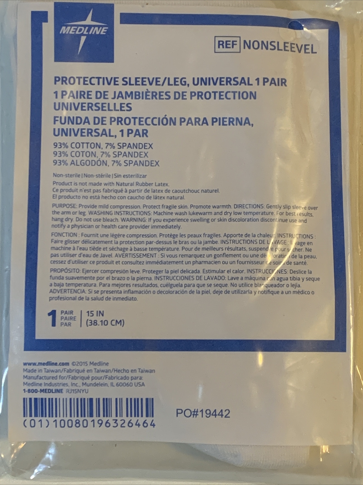 MEDLINE Protective Sleeve Leg, White, 1 Pair, NONSLEEVEL, 15”, Sealed