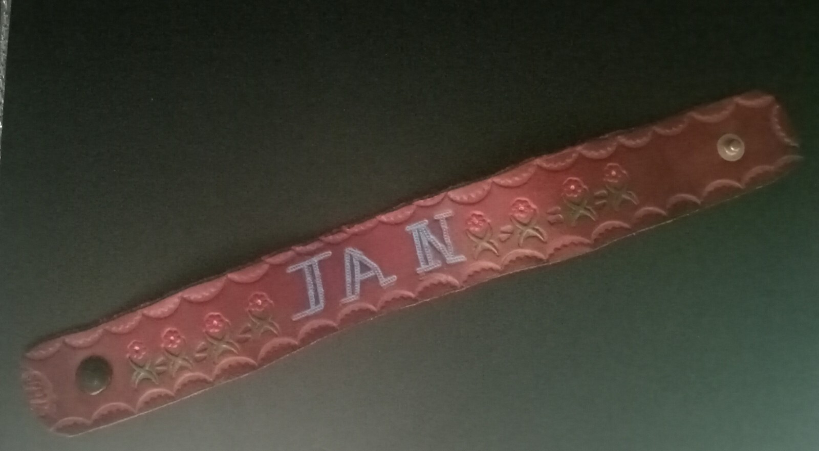 Vintage Leather Stamped Handmade Bracelet Personalized JAN 9" #358