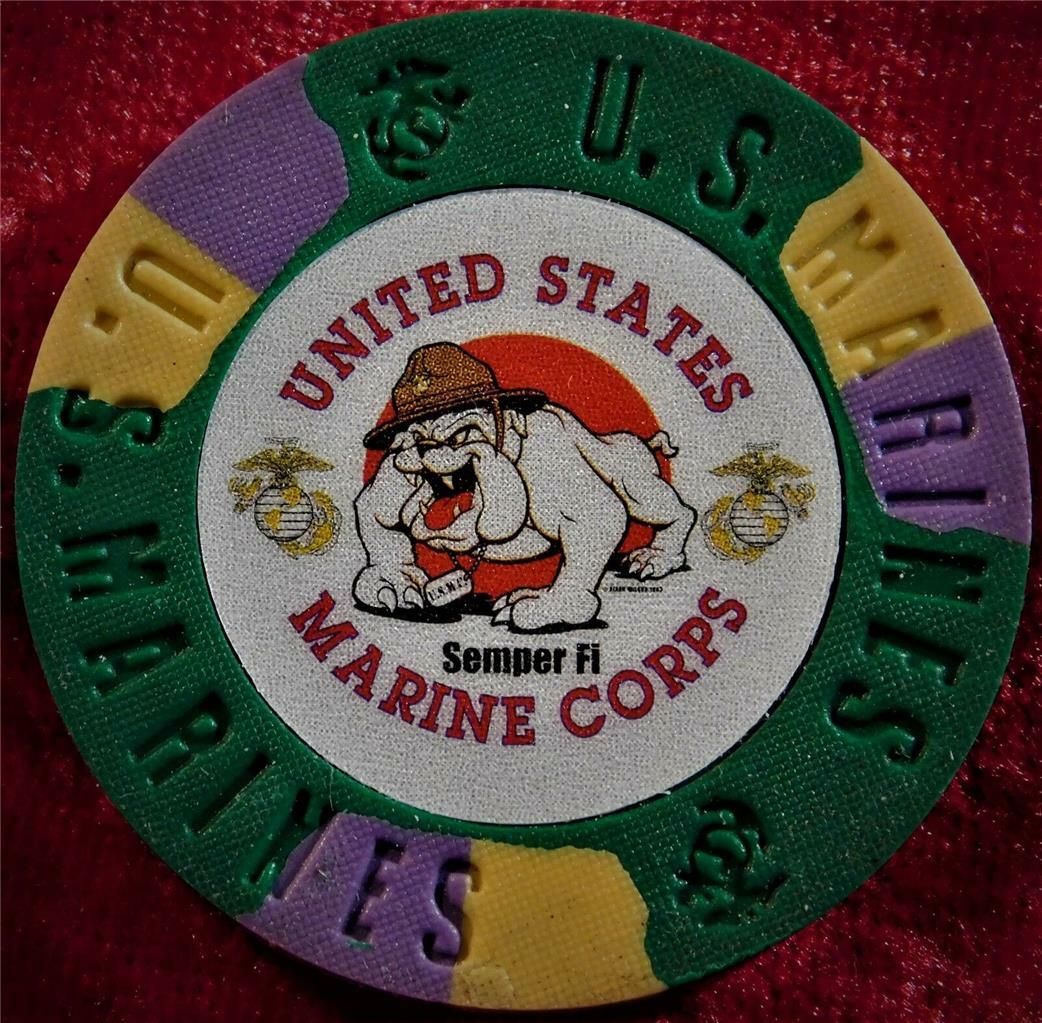 (2) United States Marine Corps Heavy Golf Ball Marker Poker Chip  GREEN 1-1/2"