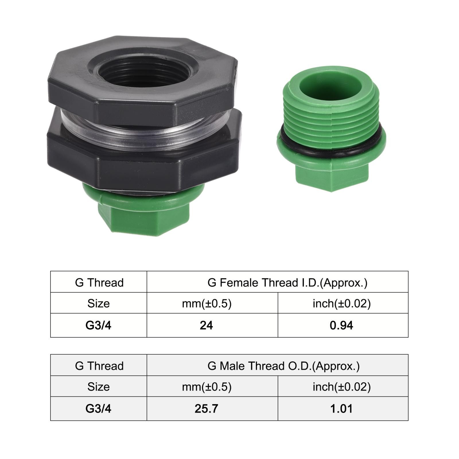 1 Set G3/4 Thread PVC Bulkhead Tank Adapter with Plug Fitting for Rain Buckets