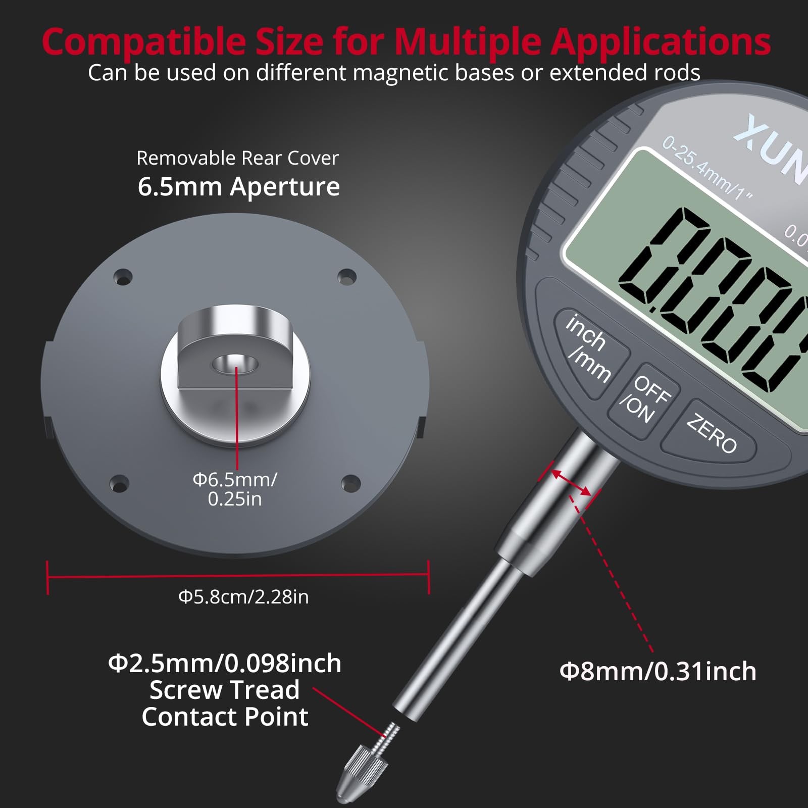 XUNTOP Digital Dial Indicator 1inch/0.0005inch LCD Display Electronic Dial...
