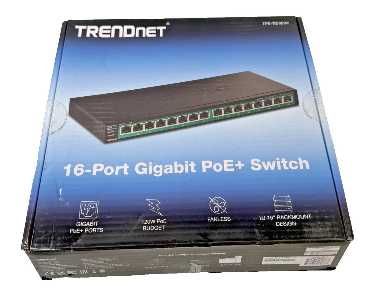 TRENDnet TPE-TG161H 16-Port Gigabit PoE+ Ethernet Switch NEW