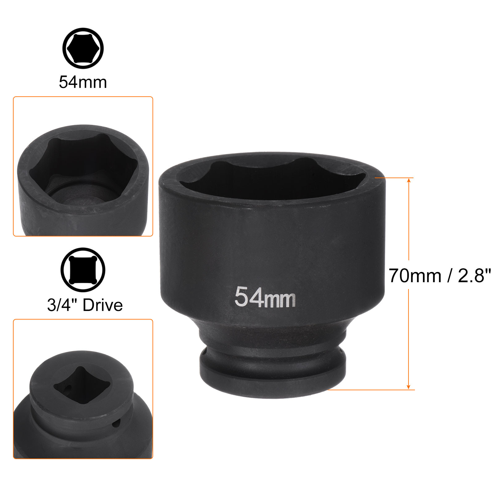 6-Point Impact Socket 3/4" Drive 54mm M 40Cr Impact Socket