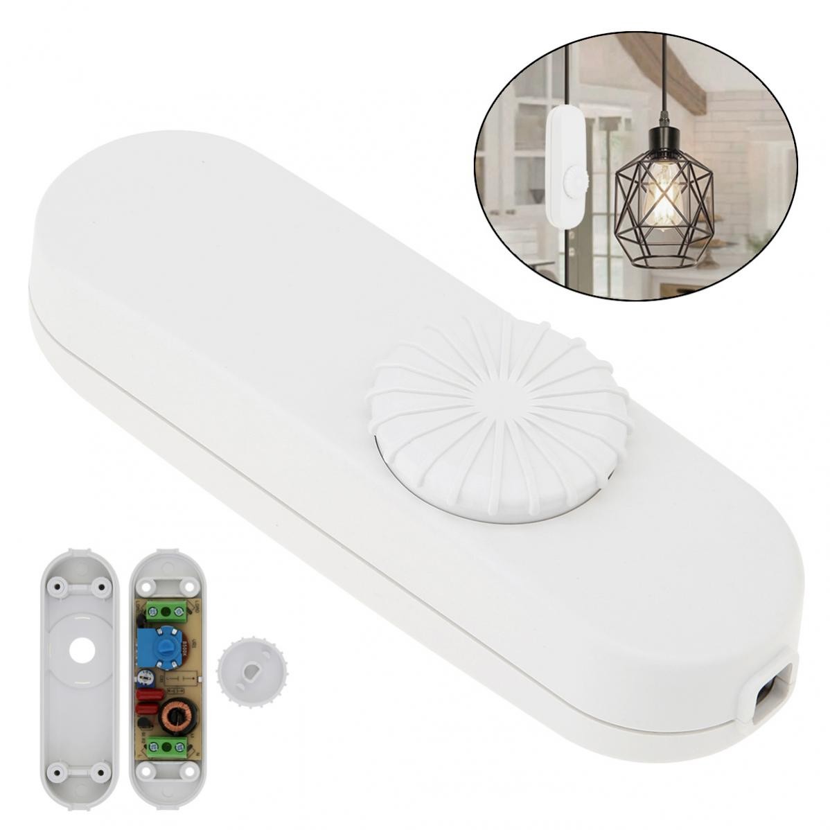 Inline Lamp Switch, Full Range Rotary Dimmer, Cord Switch Replacement 110V White