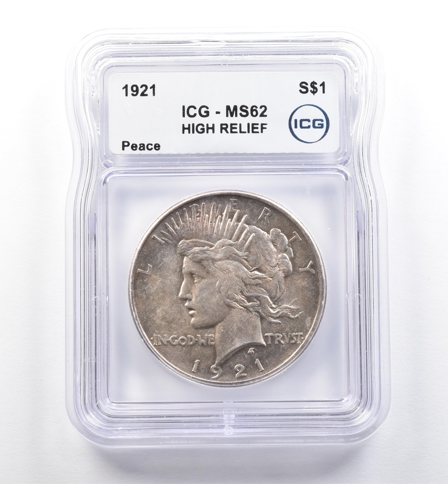 1921 Peace Silver Dollar High Relief MS62 ICG *0290