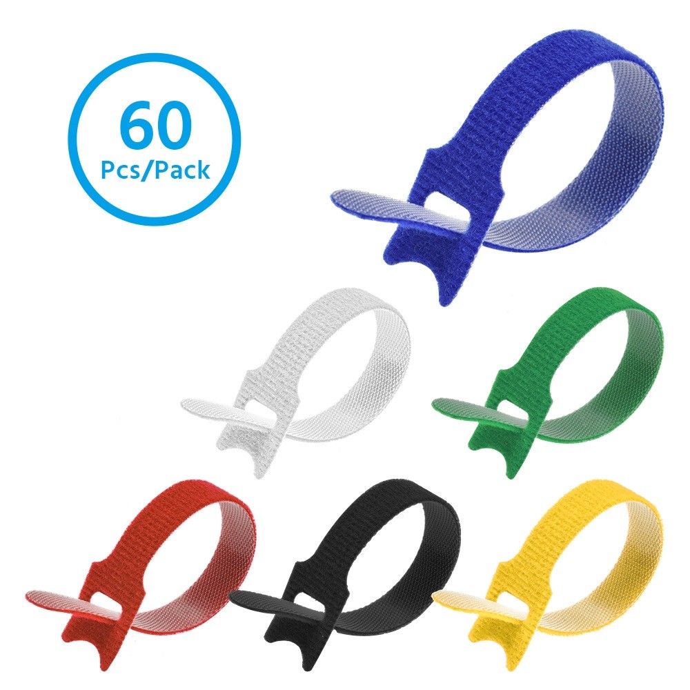 6inch Cable Ties (Hook/Loop Fabric  Pkg of 60  Assorted Colors