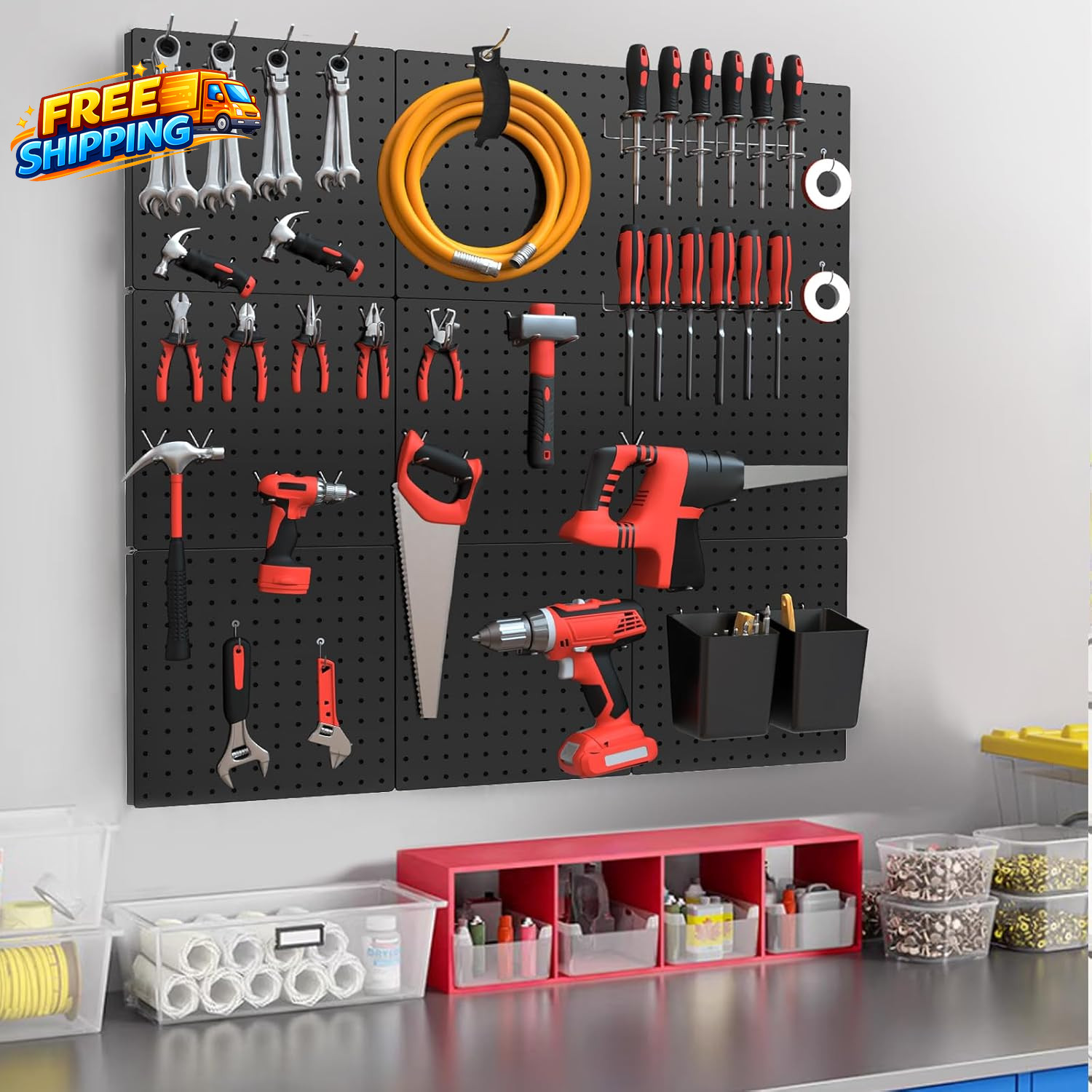 Peg Board 4 Pack Metal Pegboard Kit Black Pegboard Wall Organizer with 32 Pcs