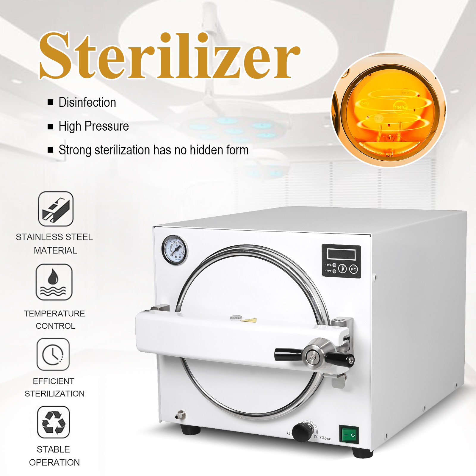 Stainless Steel 18L High Pressure Dental Autoclave Steam Sterilizer Cabinet US