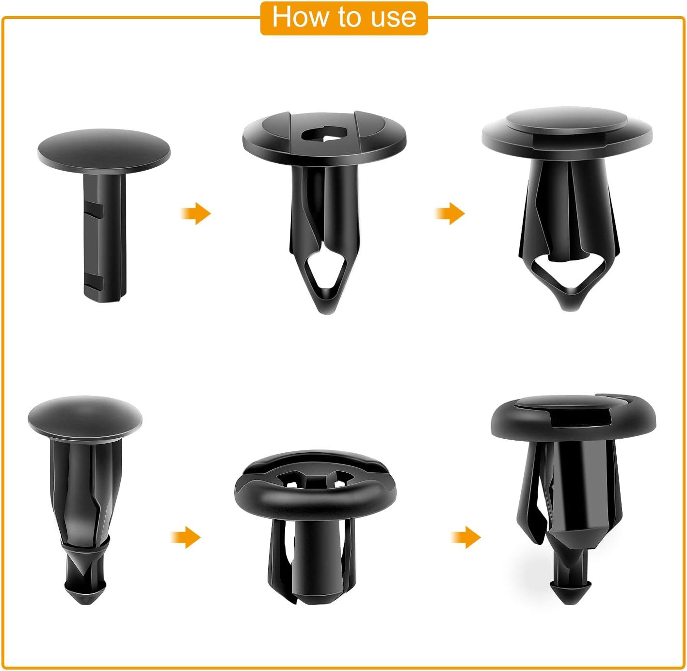 200Pcs Car Push Fender Clips Retainer Fasteners Bumper Rivet Assortment Kit