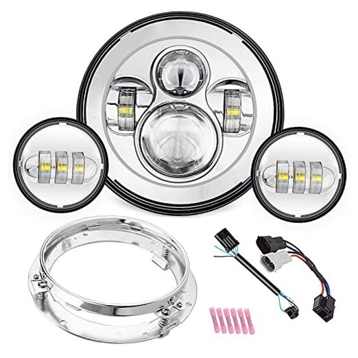 Compatible with H_arley Motorcycle 7 Inch Head light Fog Lights Combo, Chrome