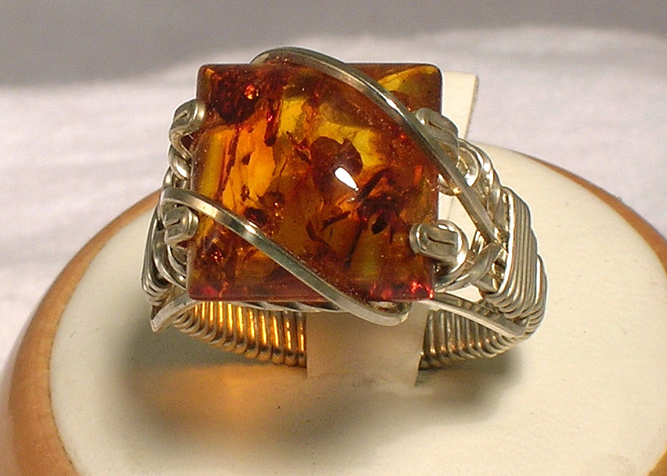 Sterling Silver Wire Wrapped Baltic Amber Ring
