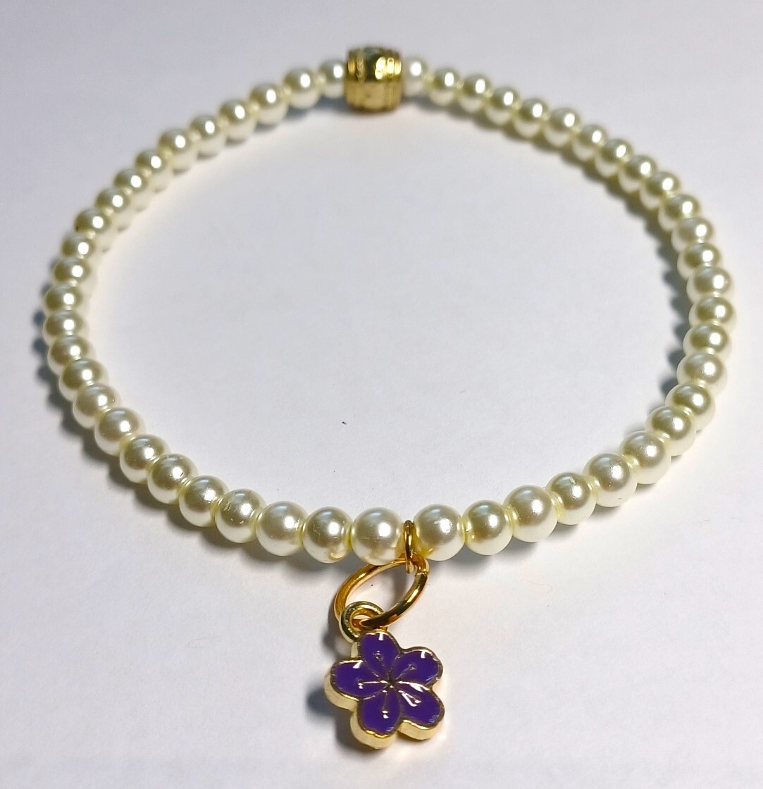 Pearl Beaded Bracelet with Dangling Flower Charm