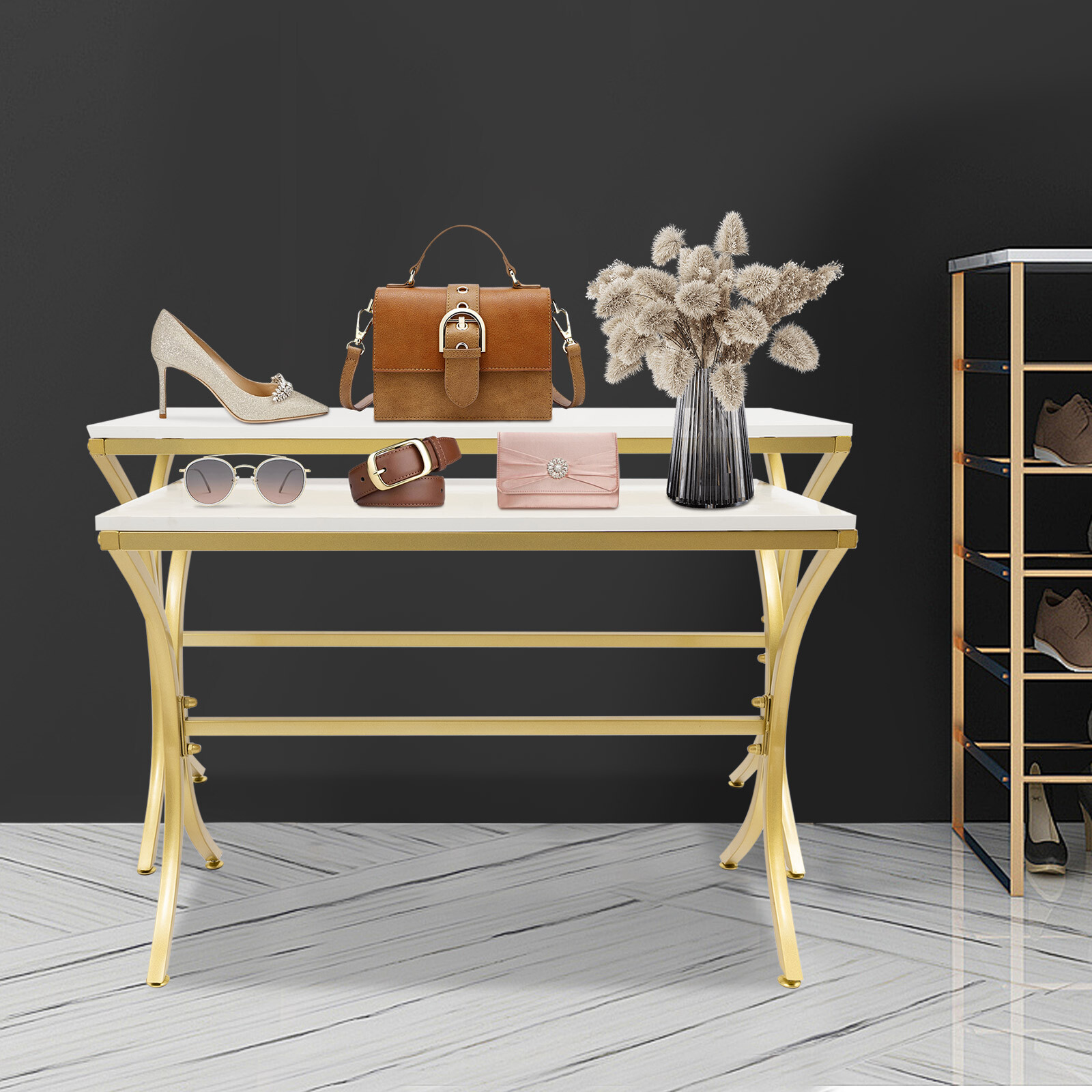 2pcs Handbag Display Stands, Display Riser Shelves, Modern Nesting Tables US
