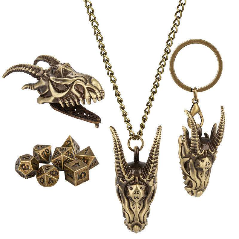 7pcs/Set DND RPG Dice with Dragon Storage Case Keychain for Gamers & Collectors