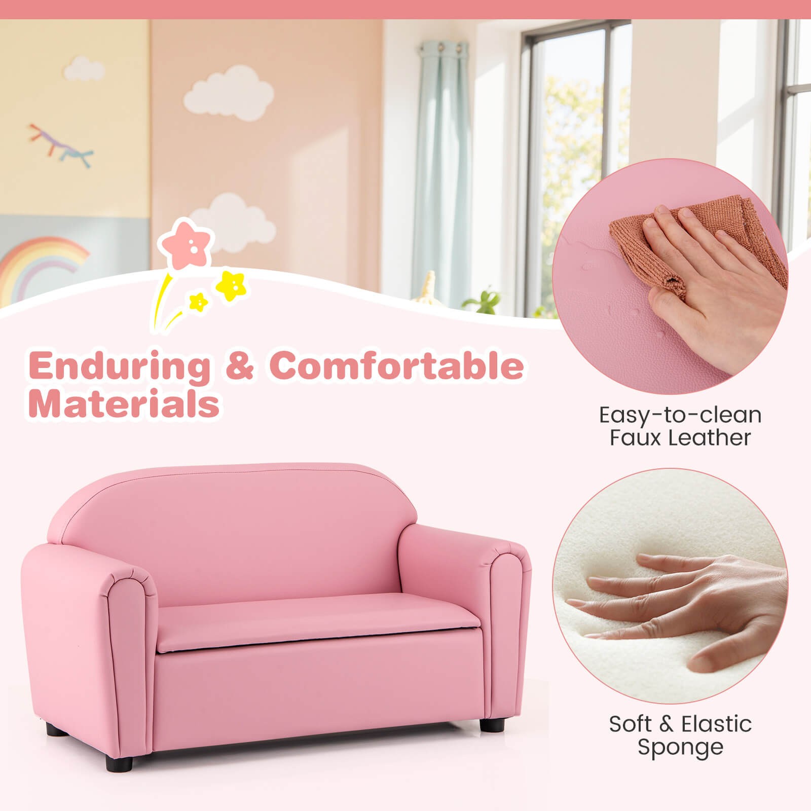 Kids Sofa Armrest Chair Lounge Couch Wood Construction Storage Box Living Room