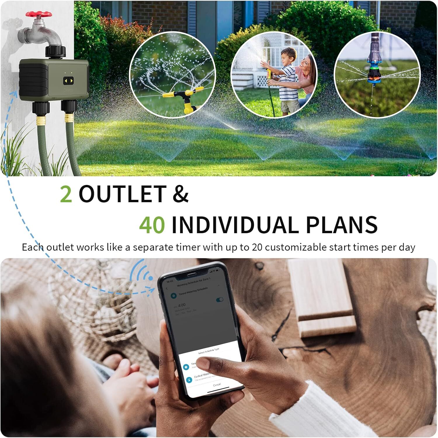 Sprinkler Timer 2Zone Bluetooth Water Timer for Garden Hose Outdoor Programmable